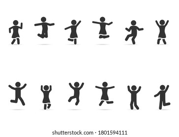 Vector set of people happy, joyful, jumping, dancing, fun, celebrating, successful.