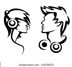 vector set of people with headphones