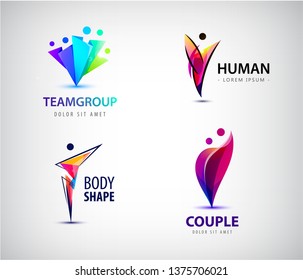 Vector set of people logos. Human, man community, social connection icons. Origami 3d style