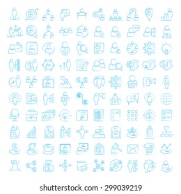 vector set of people management, business management icons, sketch line theme