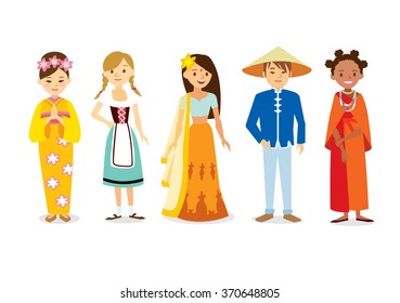 vector set of people in national costumes