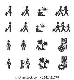 Vector set of people on summer vacation icons.