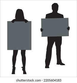 Vector Set Of People With Posters Silhouettes Illustration Isolated On White Background