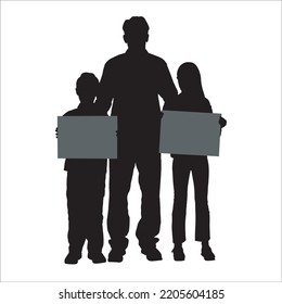 Conjunto Vector De Personas Con Carteles Siliuettes Ilustración Aislada En Fondo Blanco