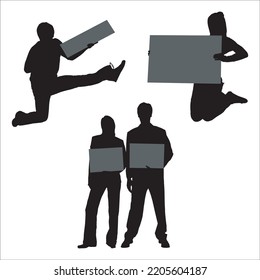 Vector Set Of People With Posters Silhouettes Illustration Isolated On White Background