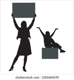 Vector Set Of People With Posters Silhouettes Illustration Isolated On White Background