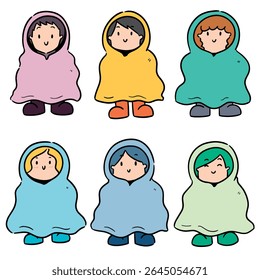Vector conjunto de personas en impermeable