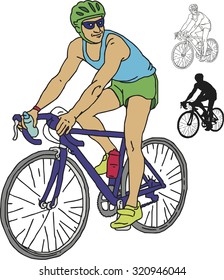 Vector  set of people riding on a bicycle, hand drawn in cartoons  style.
