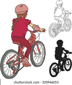 Vector  set of people riding on a bicycle, hand drawn in cartoons  style.