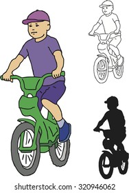 Vector  set of people riding on a bicycle, hand drawn in cartoons  style.