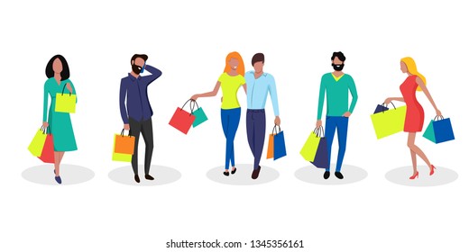 Vector Set Of People Shoping