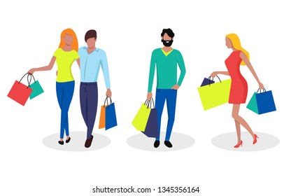 Vector Set Of People Shoping