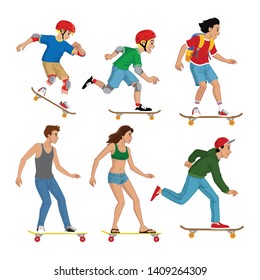 vector of set of people with skateboard