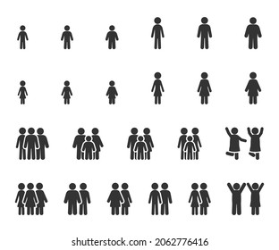 Vector set of people skinny, normal, fat flat icons. Body mass index. Different proportions of human body.