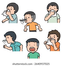 vector set of people sneezing