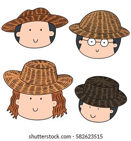 vector set of people with straw hat