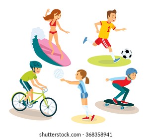 vector set of people and summer sports