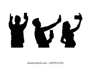 Vector Set Of People Taking Selfie Silhouettes Illustration Isolated On White Background