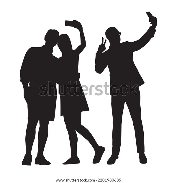 Vector Set People Taking Selfie Silhouettes Stock Vector (royalty Free 