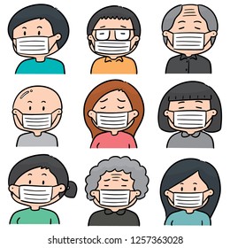 vector set of people using medical protective mask