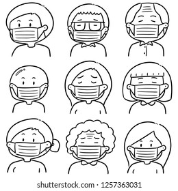 vector set of people using medical protective mask