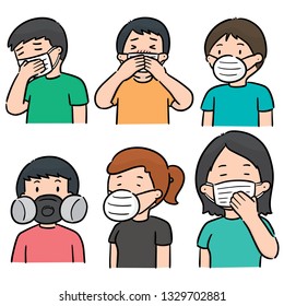 vector set of people using medical protective mask