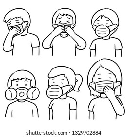 vector set of people using medical protective mask
