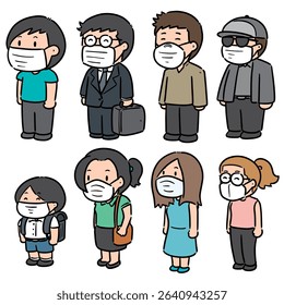 vector set of people using medical protective mask