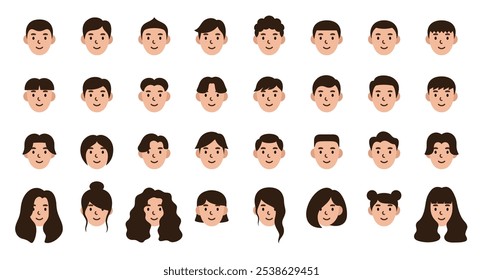 vector set of people in various hairstyles