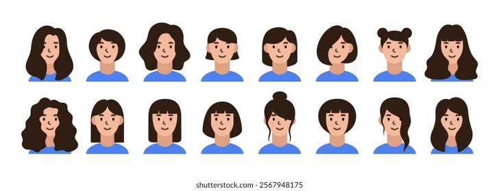 vector set of people in various hairstyles