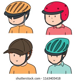 vector set of people wearing helmet