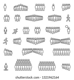 Vector set of people, work group,team, crowd line icons.