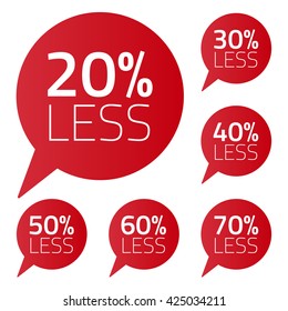 Vector set of percent less speech bubble, sale business illustration on white background