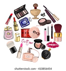 Vector set of perfume and cosmetics
