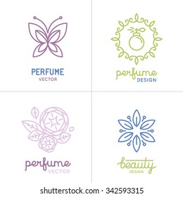 Vector set of perfume and cosmetics logo design templates and icons - natural and organic concepts