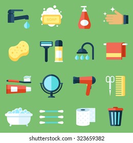 Vector set of personal hygiene icons. Flat design style.