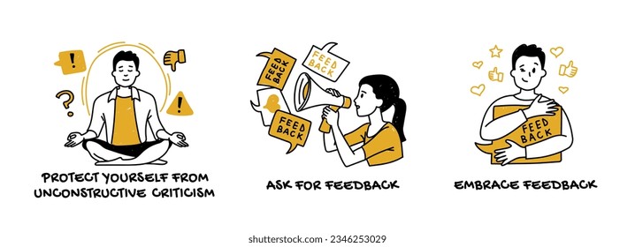 Vector set of personal, professional growth, self development tips 