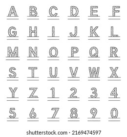 Vector set of personalized monograms in geometric style on white background. Letters and numbers made from triangles.