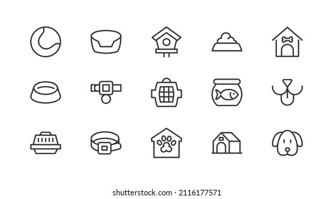 Vector set of pet  thin line icons. Design of 20 stroke pictograms. Signs of pet  isolated on a white background.