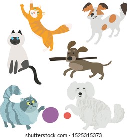 Vector set of pets. Cute cats and dogs. Сartoon style