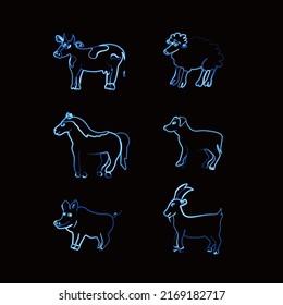 Vector set of pets with neon effect.