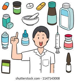 vector set of pharmacist and medicine