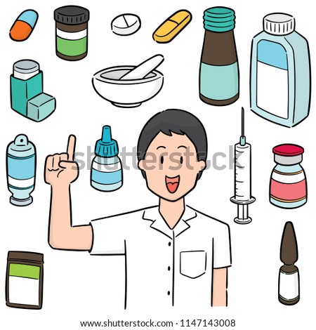 vector set of pharmacist and medicine