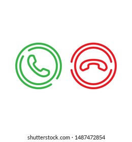 Vector set phone call line icons.Accept call and decline handset button.