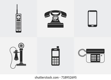 Vector set of phone icons in black silhouette