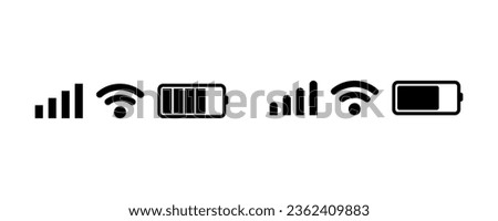 Vector set of phone signal, wifi and battery health status bar icon isolated on white background. Vector  illustration.