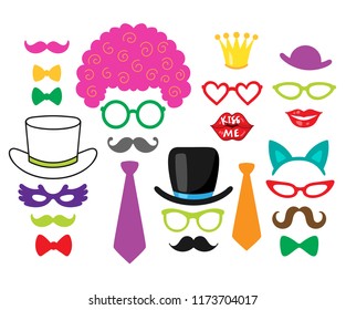 Vector set of photo booth props - wedding, party, birthday decorations