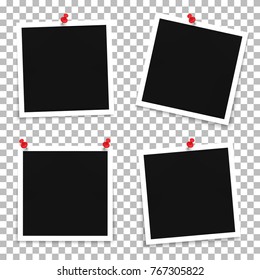 Vector set of photo frame templates with pins on a transparent background