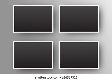 Vector set of photo frames on the gray background. Realistic template for photo covering, branding and decoration.