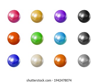 Vector Set  of Photo Realistic Shiny Pearls, Candy Colors and Monochrome Balls, Isolated on White Background  3D Objects.